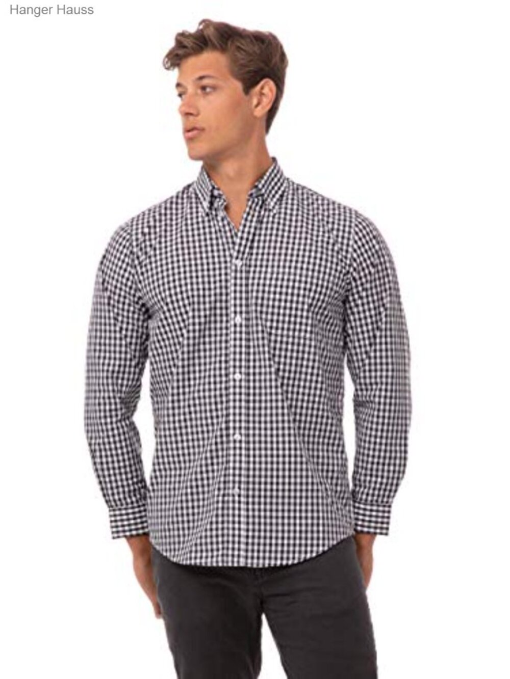 Men's Tailored Fit Button Down Gingham Dress Shirt Long Sleeve Polycotton